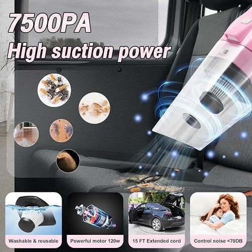 Vioview Pink Car Cleaning Kit, 25Pcs Detailing Kit Interior with 4-in-1 Power Handheld Vacuum Cleaner, Detailing Brush Set, 2-in-1 Windshield Cleaner Tool, Car Accessories for Cleaning, Gift for Women thumbnail 3