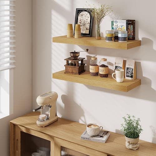 Fun Memories Floating Shelves for Wall, 30 Inch Long Floating Shelves Set of 2, 30 x 10 Wooden Shelves for Wall, Large Storage Shelves, Hanging Shelves for Bathroom Kitchen Bedroom, Oak thumbnail 5