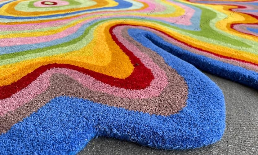 Naz Carpet Irregular Shaped Illusion Pattern Hand-Tufted 100% Wool Handmade Area Rug (Color Multi, 4x4 Feet) - 4x4 Feet - Multicolor K44 thumbnail 3