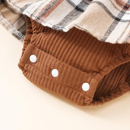 Newborn Baby Girl Fall Winter Outfit Set Plaid Romper Dress Ruffles Long Sleeve Clothes Jumpsuit with Bow Headband thumbnail 6