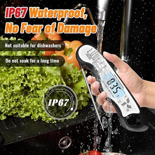 Meat Thermometer, IP67 Waterproof Digital Meat Thermometer with Backlight, Hold Function & Magnet for Grill, BBQ, Candy, Beef,Turkey thumbnail 5