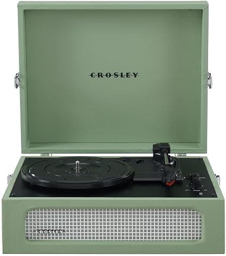 Crosley CR8017B-SA Voyager Vintage Portable Vinyl Record Player Turntable with Bluetooth in/Out and Built-in Speakers, Sage - Bluetooth In/Out - Sage thumbnail 13