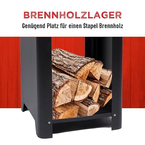 BBQ Collection 3-in-1 Feuerschale mit Grillrost - Feuerkorb 61 x 90 cm - Outdoor Küche mit Teppanyaki und BBQ Grillplatte - Plancha BBQ mit Holzlagerplatz - Gartenkamin für Außen - Metall thumbnail 7