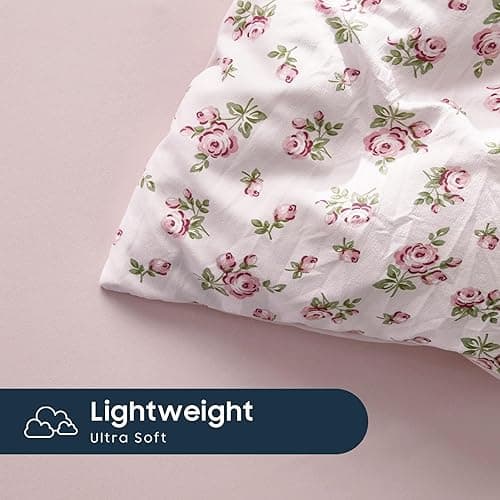 Wake In Cloud - Floral Comforter Set, Coquette Cottagecore Aesthetic Flower Shabby Chic Pattern for Women Teen Girls, Soft Lightweight Bedding, 3 Pieces, Pink, Twin/Twin XL Size - Twin/Twin XL - Pink thumbnail 7