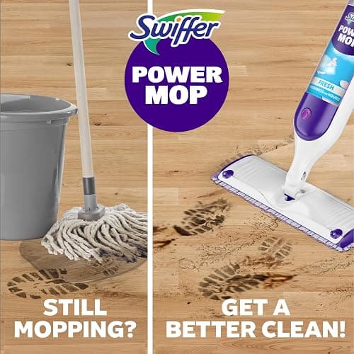 Swiffer PowerMop Mopping Kit for Floor Cleaning, Set Includes 1 Power Mop, 2 Replacement Pads, 1 Liquid Solution Refill, 2 Batteries, No Bucket Needed Electric Spray Cleaner, Multi-Surface and Wood thumbnail 4