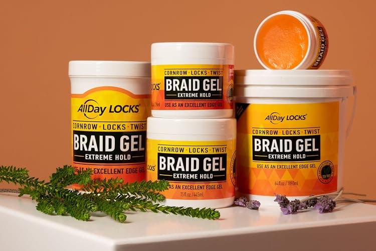 AllDay Locks Braid Gel (Bucket) | Extreme Hold, High Shine | Frizz & Flake-Free Edge Control | Tea Tree, Lavender, Peppermint Oil | Slick & Style Braids, Locks, Twists, Cornrows | 64 oz thumbnail 5