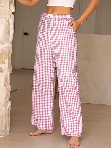 ANRABESS Womens Striped Gingham Pants 2026 Pajama Lounge Boxer Pants Cute Comfy PJ Bottoms with Pockets Y2K Plaid Outfits thumbnail 4