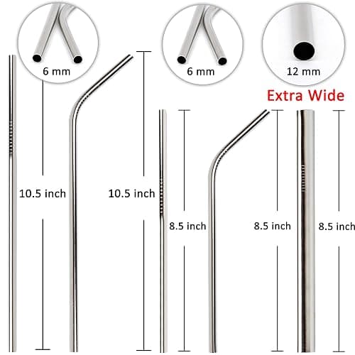Youngever Reusable Stainless Steel Straws, with 2 Extra Wide Straws for Smoothie and Bubble Tea, to Go Bag, 20 Ounce and 30 Ounce Tumblers (Silver) thumbnail 3