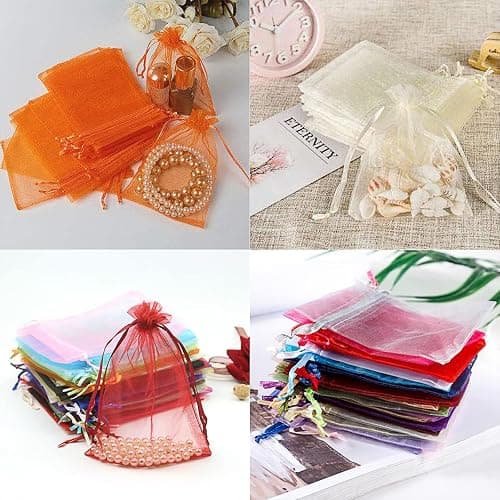 Organza Bags 100Pcs 4x4.72 inch, Drawstring Organza Jewelry Pouches Wedding Party Christmas Favor Gift Bags, for Festival, Party, Jewelry, Candy, Bathroom Soaps, Pouches Gift Bags. (Multicolor) thumbnail 2