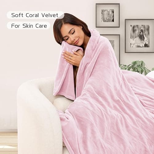 Electric Heated Blanket 72"x84" Full Size, Soft Coral Fleece with 4 Heating Levels and 10 Hours Auto-Off, Machine Washable, Cozy Plush Fabric for Home, Pale Pink thumbnail 6