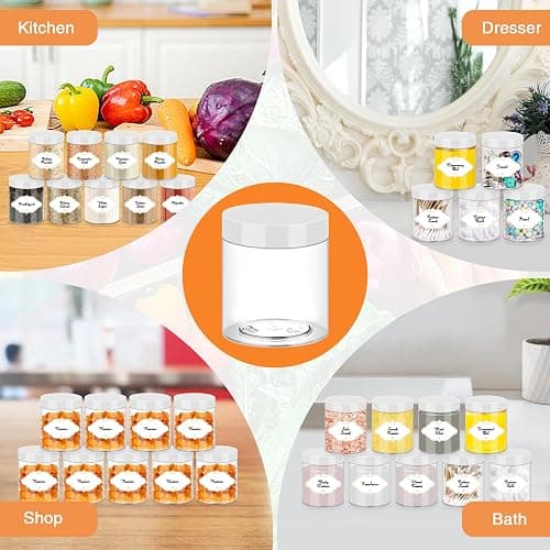 PeacePeo 8 OZ Plastic Jars, 48 Pack Clear Slime Containers with Lids | Stackable Leakproof Storage Jars, White Lids, Round Empty, Wide Mouth, for Pantry, Cabinet and Countertop Organization thumbnail 7