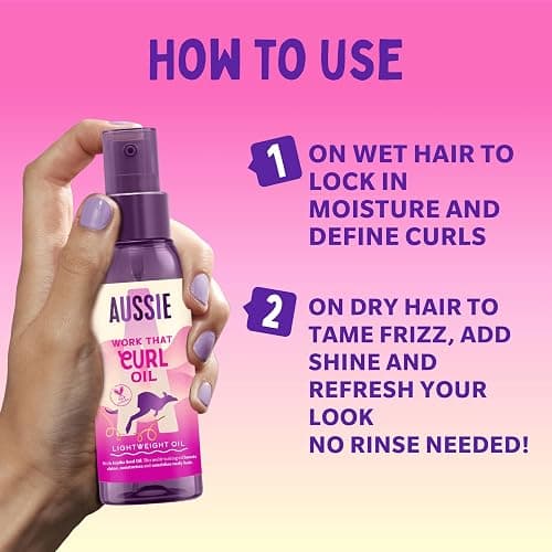 Aussie Work That Curl Lightweight Oil 100ml. Multi-Tasking Hair Serum to Boost Shine, Moisturise and Nourish Curly Hair. Infused with Jojoba Seed Oil. Vegan and Cruelty-Free thumbnail 6