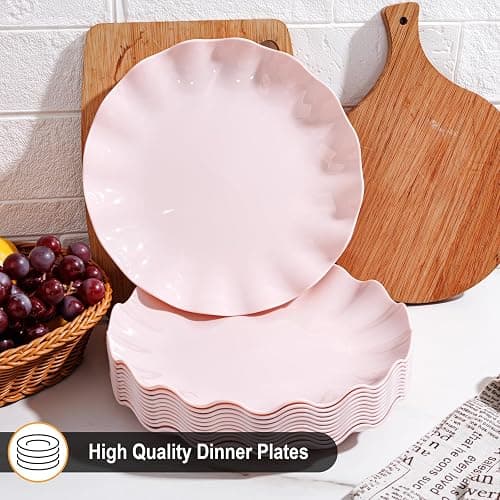 LIYH 20 Pcs 10 Inch Pink Scalloped Plastic Plates Reusable - Unbreakable Plastic Plates for Weddings Party Outdoor Picnics Dishwasher Safe BPA Free (20Guests) Wedding Plate thumbnail 7