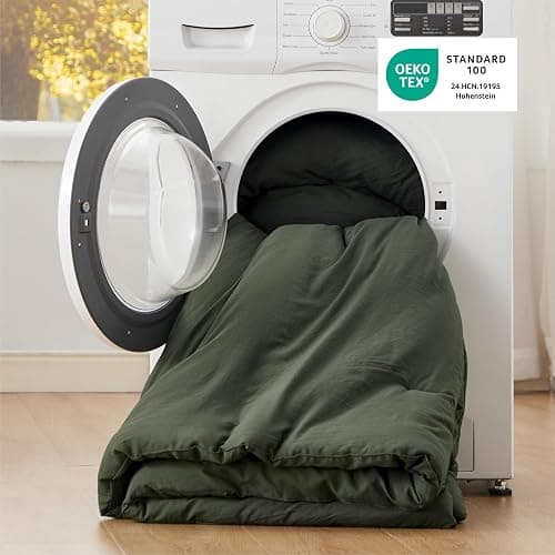 Bedsure Queen Size Comforter Set, Dark Green Soft Prewashed Bedding for All Seasons, 3 Pieces GentleSoft™ Warm Down Alternative Bed Set, 1 Lightweight Comforter (90"x90") and 2 Pillowcases (20"x26") thumbnail 5