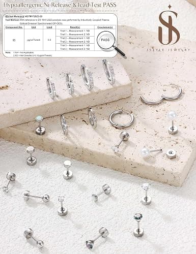 Jstyle Hypoallergenic Stud Hoop Earrings for Women Small Flat Back Surgical Stainless Steel Earrings for Sensitive Ears Trendy Silver Hoops Cartilage Earring Stacks Set Multiple Piercing Jewelry Gifts thumbnail 3