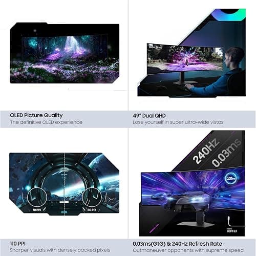 Samsung 49" Odyssey (G93SC) Series QD-OLED Curved Gaming Monitor | 240Hz, 0.03ms, DQHD, G-Sync Compatible, FreeSync Premium Pro, Adjustable Stand (LS49CG932SNXZA) thumbnail 13