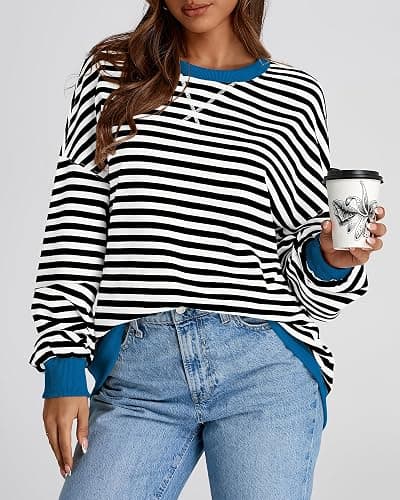 BTFBM Sweatshirt For Women 2026 Fall Crewneck Long Sleeve Oversized Striped Pullover Tops Y2K Clothes Workout Shirt thumbnail 6