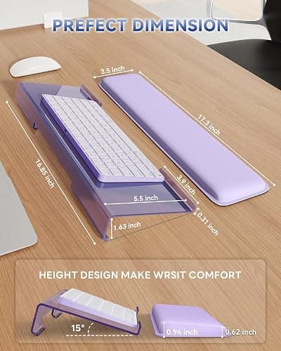 Laborio Computer Keyboard Stand for Desktop, Keyboard Wrist Rest Holder Stand for Easy Typing with Wrist Pad for Office Desk, Home, School(Purple) thumbnail 2