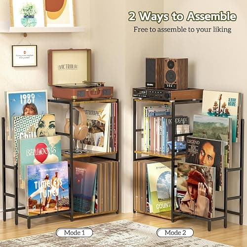 Record Player Stand, Turntable Stand with 4-Tier Vinyl Record Storage, Record Player Table Storage up to 200+ Albums, Record Player Cabinet with Vinyl Display Holder Shelf, vinyl Table for Living Room thumbnail 3