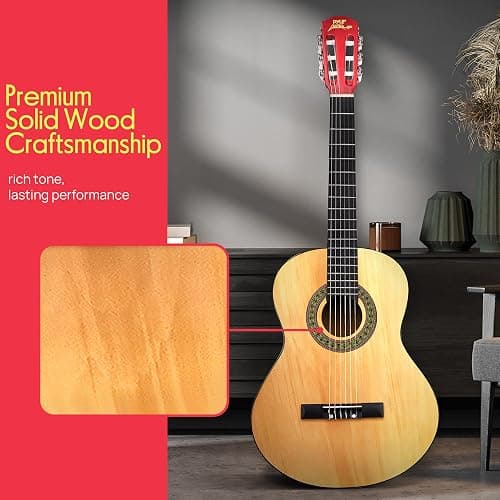 Pyle 30-Inch Beginner Acoustic Guitar Kit, 6-String Classical Style Travel Guitar for Kids & Adults - Includes Shoulder Strap, Strings, Picks, Tuning Pitch Pipe & Storage Gig Bag - Handcrafted Wood thumbnail 4
