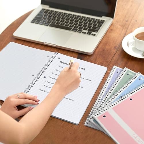 SUNEE Spiral Notebooks College Ruled, 1-Subject, 4 Pack, 8 x 10-1/2 in, 70 Sheets, 3-Hole Punched Paper, Pastel Pink, Purple, Blue, Green for School, Home & Office, Writing Journal thumbnail 8