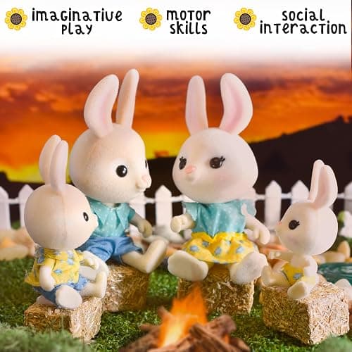 Honey Bee Acres The McScampers Rabbit Family, 4 Mini Flocked Doll Play Figures, Bunny Collectibles, Pretend Play Toys for Kids, Valentines, Easter Basket, Birthday Gift for Girls 3+ thumbnail 3