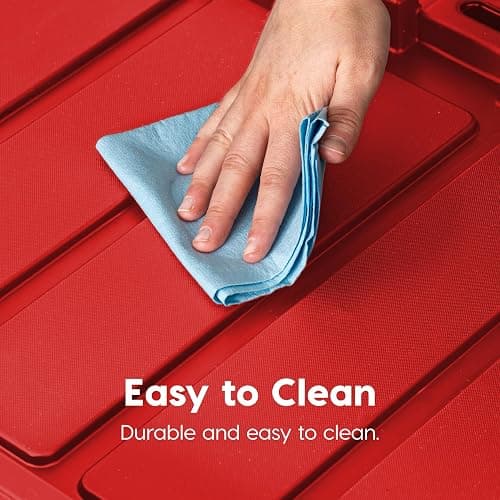 IRIS USA 27 Gallon Heavy Duty Truck Bed Toolbox Storage Tote Bins with Lids, 4 Pack - Made in USA, Tough Snap On Lockable Lid Stackable Industrial Tubs, Garage Organization Reusable Box - Red thumbnail 8