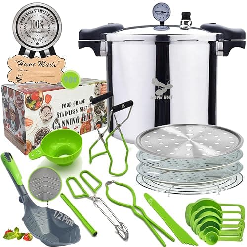 Supa Ant Pressure Canner 23 Qt with Canning Supplies Starter Kit - Canning Pressure Cooker with Gauge - Water Bath Canner Pot with Rack and Lid - Jar Lifter, XL Ladle, Jar Tongs, and Bubble Popper - Image 1