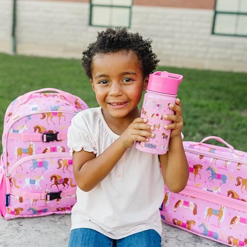 Wildkin Kids 14oz Stainless Steel Water Bottle – BPA-Free, Leakproof, Insulated, Easy-Clean - Horses thumbnail 2