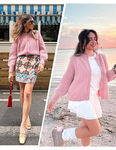 VDWIP Women's Cardigan Sweaters Button Down Open Front Chunky Cardigan Long Sleeve Cropped Y2k Knit Outerwear thumbnail 5