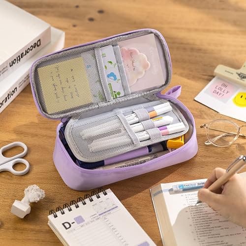 CICIMELON Durable Pen Pencil Case Big Storage Pen Pouch Bag for School Supplies Office College Teen Girls Adults, Purple thumbnail 2