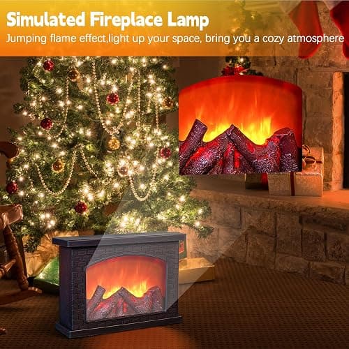 Fireplace Lanterns Decorative,Small Fake Fire Place,Flame Effect LED Fire Lamp,Battery Operated USB Charge Portable Fireplace,Indoor Outdoor Christmas Decoration (No Heater Function Black) thumbnail 6