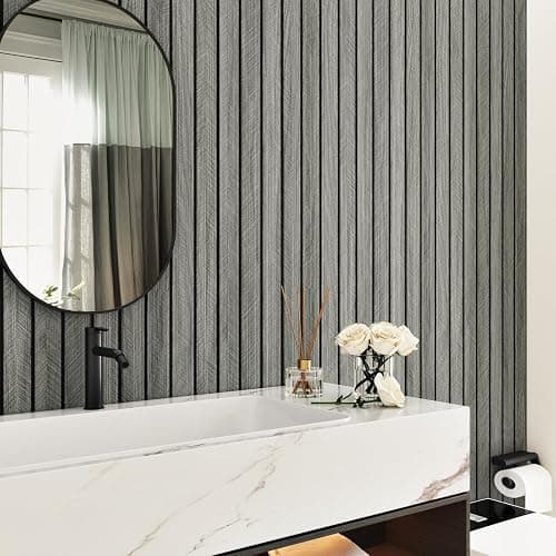 STICKEEP Grey Wood Wall Panels Textured Wood Slats 3D Soundproof Wall Panels Peel and Stick Shiplap 11.8"x197" Wooden Panel Walls Decor Self Adhesive Wooden Panel Wallpaper for Studio Homes Ceiling thumbnail 8