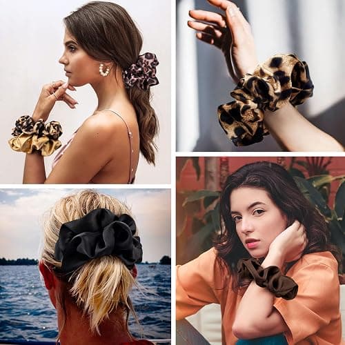 XL Big Silk Scrunchies for Women CEELGON Extra Large Scrunchie Satin Oversized Silk Thick Elastic Fluffy Hair Ties Jumbo Gigantic Soft Chiffon Cute Scrunchy Hair Scrunchies 6 Pack thumbnail 5