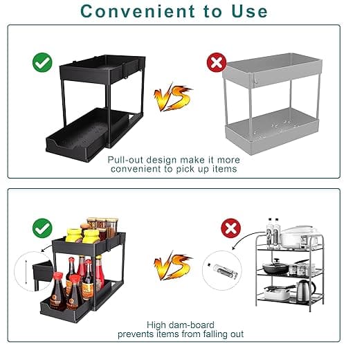DEKAVA Under Sink Organizer 2 Pack, Bathroom Cabinet Organizer, 2 Tier Sliding Cabinet Basket Organizer Drawer, Multi-Purpose Bath Collection Baskets for Bathroom (Black) thumbnail 9