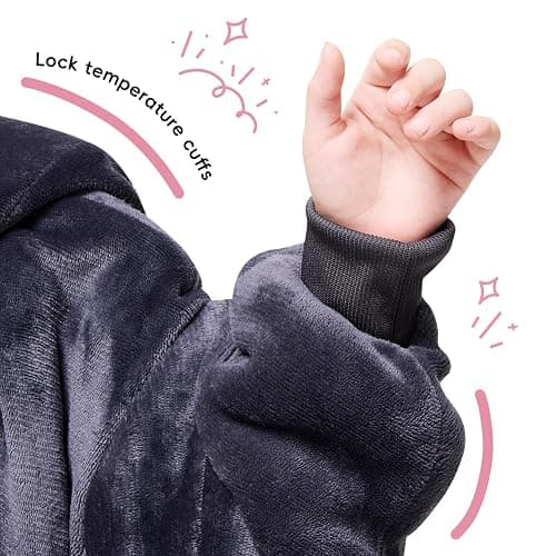 yescool Wearable Blanket Hoodie Kids, Oversized Blanket Sweatshirt with Sherpa Teen Girl Gifts for Kids, Youth, Boys, Girls, 8-15 Year Old Girl Boy Gift Warm Teen Wearable Blankets, One Size, Grey thumbnail 5