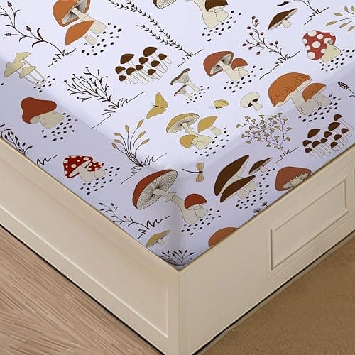 MUSOLEI Mushroom Bedding Set, Full, 3Pc, Deep Pocket, Cottagecore, for Kids, 03, Polyester Microfiber, Breathable, Fade Resistant, 54x75in, Includes Fitted Sheet & 2 Pillowcases thumbnail 5