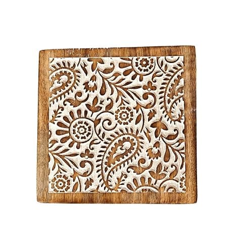 VANIYA CRAFTS® Handmade Wooden Coasters for Drinks with Holder for Coffee Table, Hot Drinks, Beverages, Housewarming Gift (Natural White Finish) (Natural White 2) thumbnail 4