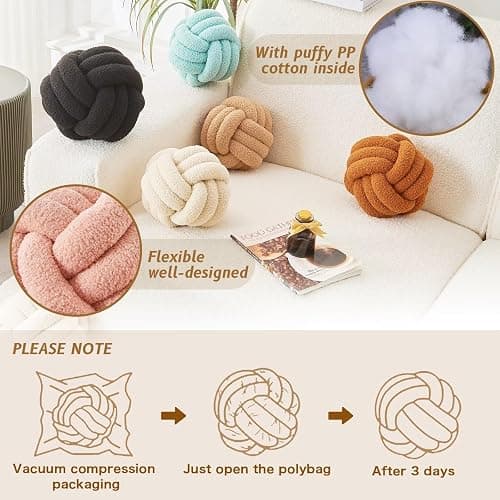 LUSJNGE Decorative Throw Knot Pillow Ball for Home Chair Sofa Couch Bed Aesthetic Round Decor Pillows Lambswool Knotted Pillow Cushion (Beige, 8inches) thumbnail 5