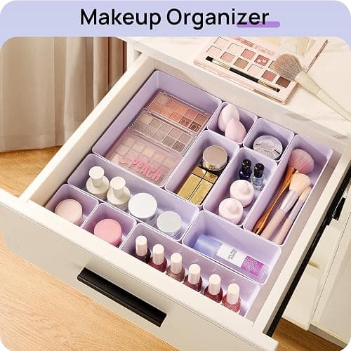 Vtopmart 25 Pack Drawer Organizers with Non-slip Pads, 4 Size，Lilac | Versatile Makeup Organizer, Storage Containers Small Bins for Bathroom, Kitchen, Bedroom and Office thumbnail 4