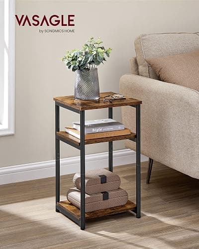 VASAGLE Side Table, Small End Table, Tall Nightstand for Living Room, Bedroom, Office, Bathroom, Rustic Brown and Classic Black ULET273B01 thumbnail 2