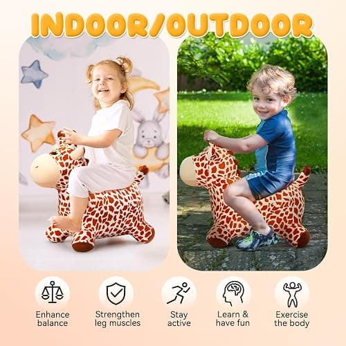 VangeBow Inflatable Plush Bouncy Horse Animal Hopper for Toddlers (Giraffe) | Soft, Durable Plush Cover, Gift for 1-5 Year Old Boys & Girls, CPC Tested, Pump Included, Indoor Outdoor Play, Easy to Clean thumbnail 6