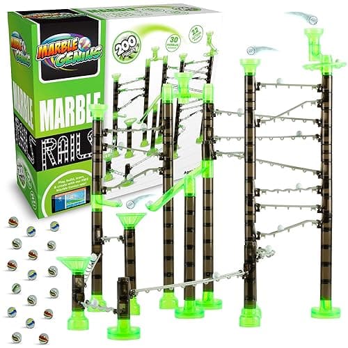 Marble Genius Marble Rails Starter Set, 200 Piece Marble Run for Kids 8+ (30 Marbles, 30 Rail Pieces, 12 Base Pieces & More), STEM, Full-Color Instructions, Great for Kids & Teens - Image 1