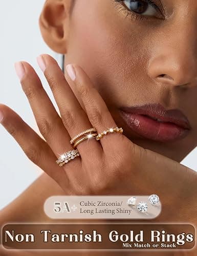 PATISORNA 14K Gold Filled Stackable Rings for Women Non Tarnish - Dainty Cubic Zirconia Wedding Bands Ring Set Minimalist Trendy Statement Engagement Promise Thumb Rings Stacking Size 5-10 thumbnail 2