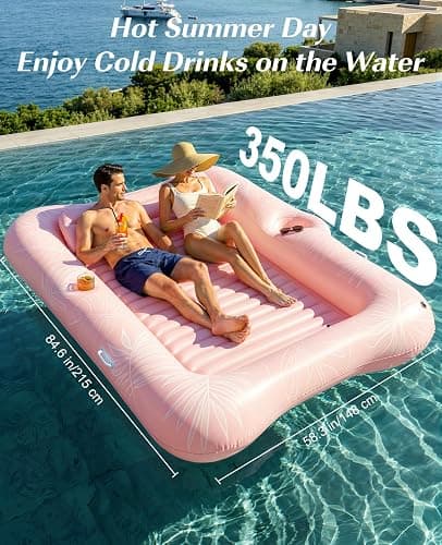 HeySplash Inflatable Tanning Pool Lounger Float, Suntan Tub for Adults, Blow Up Sunbathing Pool with Integrated Pillow and Cup Holder, Heavy Duty Tanning Bed for Backyard Lake Beach thumbnail 2