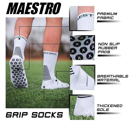 Maestro Soccer Grip Socks for Men and Women with Non-Slip Pads - Anti-Slip Socks Ideal for Football, Basketball, Sports thumbnail 3