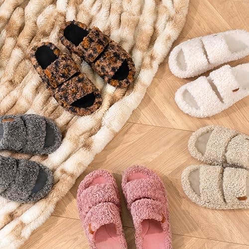 EverFoams Womens Fuzzy Open-toe Slippers Soft Comfy Memory Foam Indoor House Shoes thumbnail 3