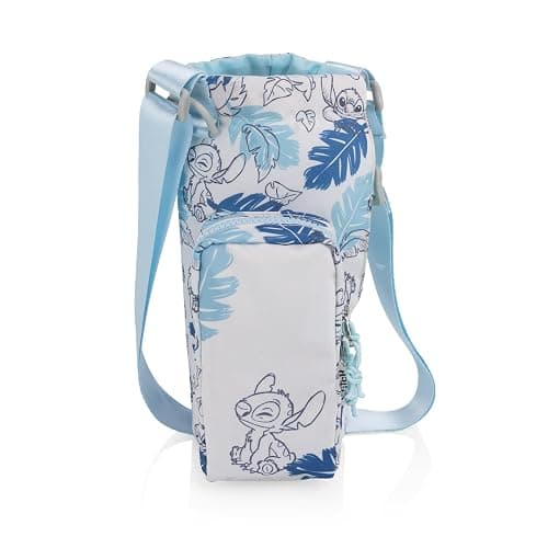 PICNIC TIME Disney Lilo & Stitch 40 oz Tumbler Tote, Insulated Crossbody Tumbler Bag with Strap and Phone Pocket, Fits Most Tumblers, Made from Recycled Materials, (White Blue Leaf Design) thumbnail 2