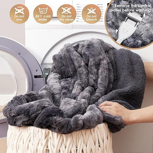 EHEYCIGA Electric Heated Blanket Throw Faux Fur, 10 Hours Auto Shut Off 9 Heating Levels Heating Blanket Throw, Soft Warm Heated Blanket Fast Heating, Faux Fur & Sherpa thumbnail 9