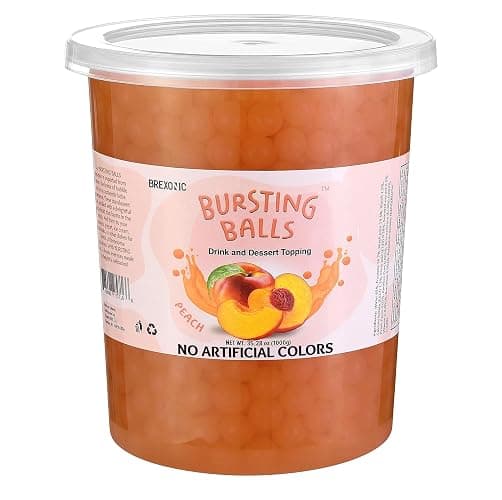BREXONIC Popping Boba Pearls Bursting Tea Balls Drink & Dessert Topping Strawberry Mango Blueberry Passion Fruit Flavored Bubble Tea Tapioca Pearls 2 LB (Peach, 2 Pound (Pack of 1)) - Image 1
